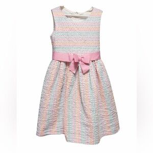 Bonnie Jean Pastel Seersucker Stripe Dress Pink Bow Girls 6X